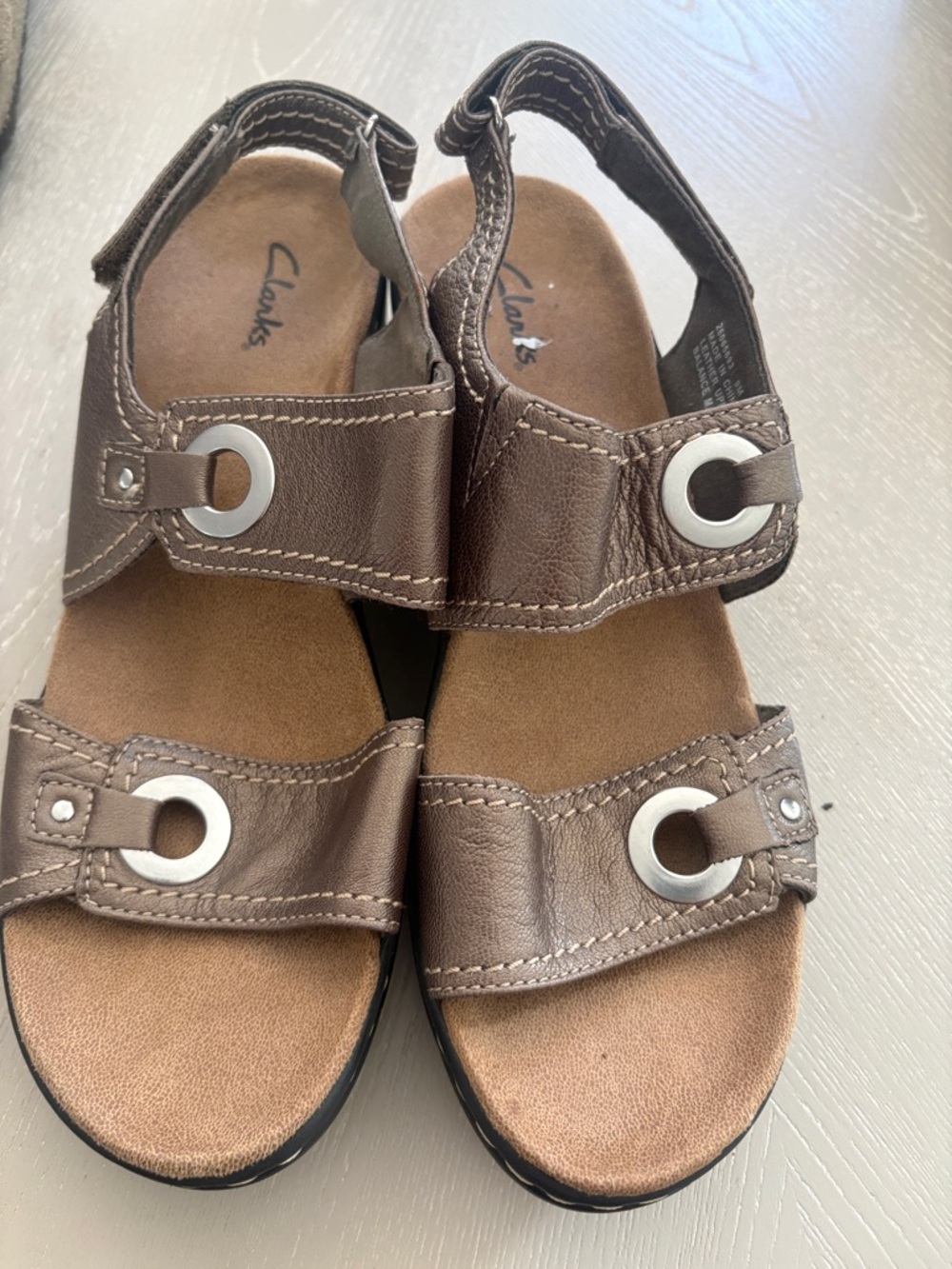Clarks Brown Leather Adjustable Grommet Sandals